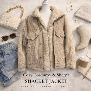 NWT BlankNYC Sherpa Corduroy Shacket Jacket Cream Beige Size Small